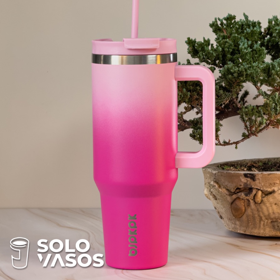Vaso BJPK con agarre, tapa y pitillo