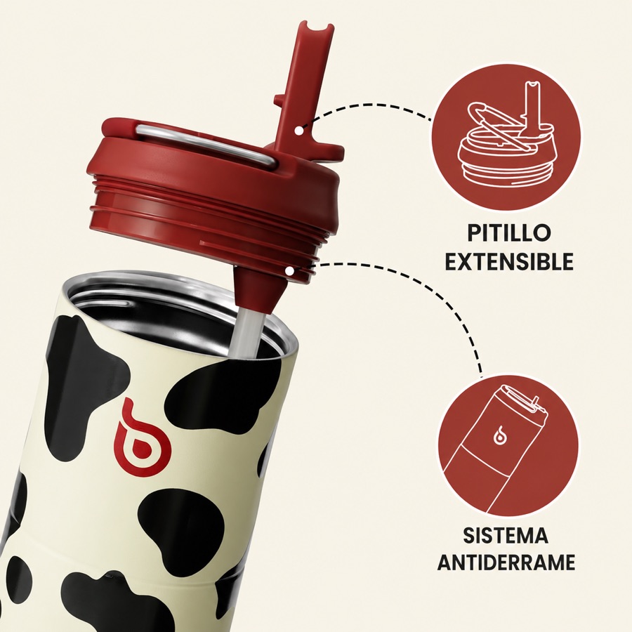 Tapa del MUHH 24 oz con pitillo y sistema antiderrame