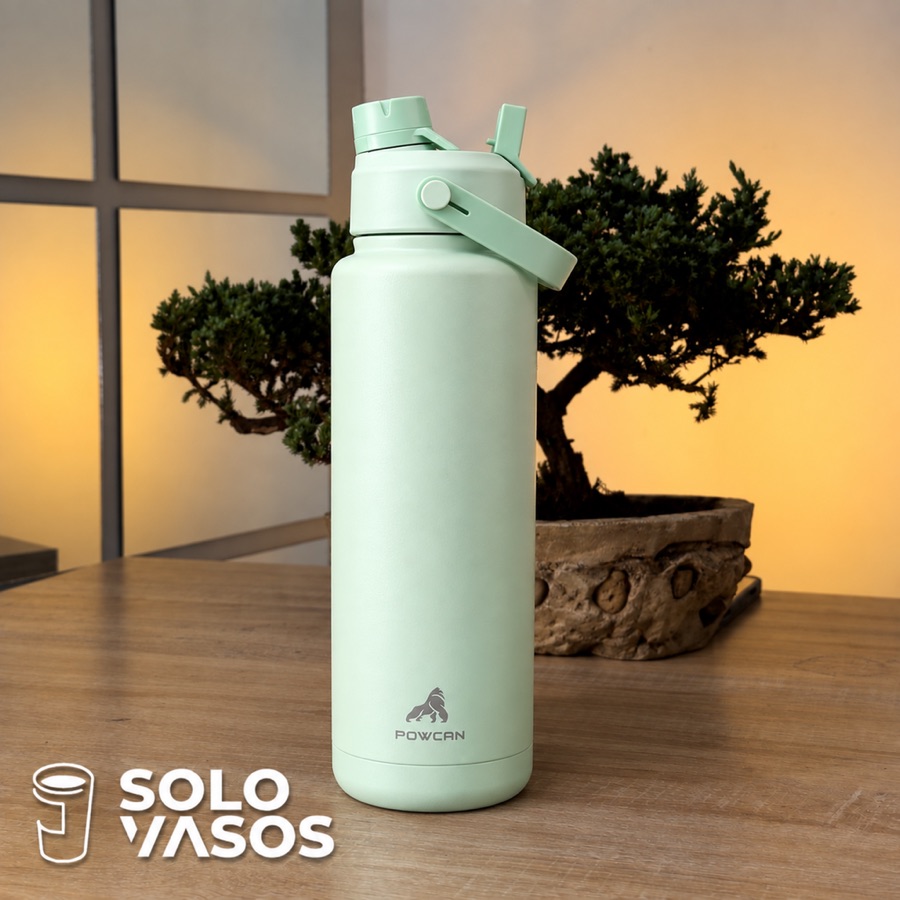 POWCAN 40 oz deportivo verde menta con su asa