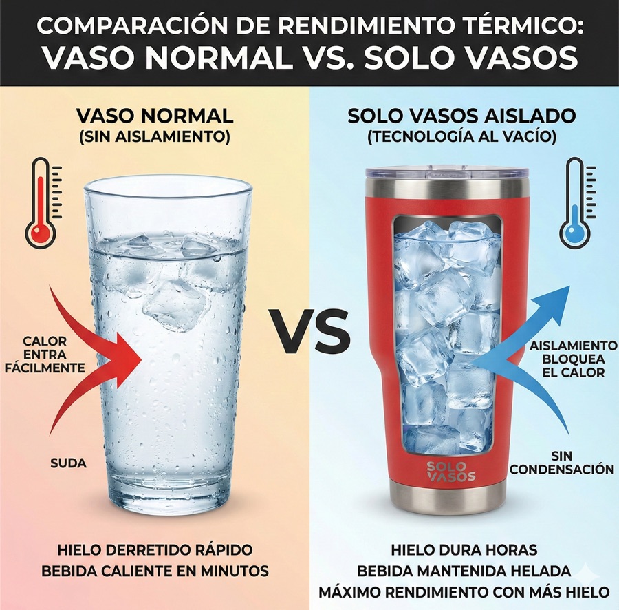 Comparación de un vaso normal contra el SoloVasos 30 oz con doble pared