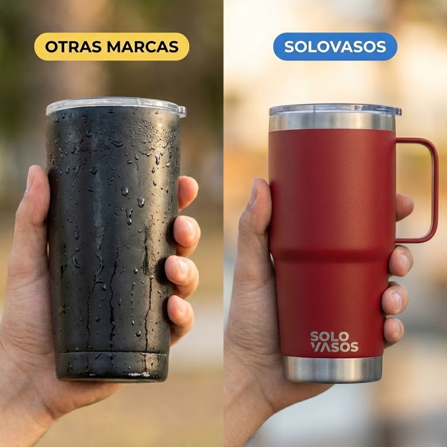 SoloVasos Grip 20 oz no suda por fuera, comparado con otras marcas