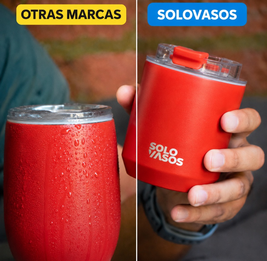 SoloVasos Rosca no suda por fuera, comparado con otras marcas